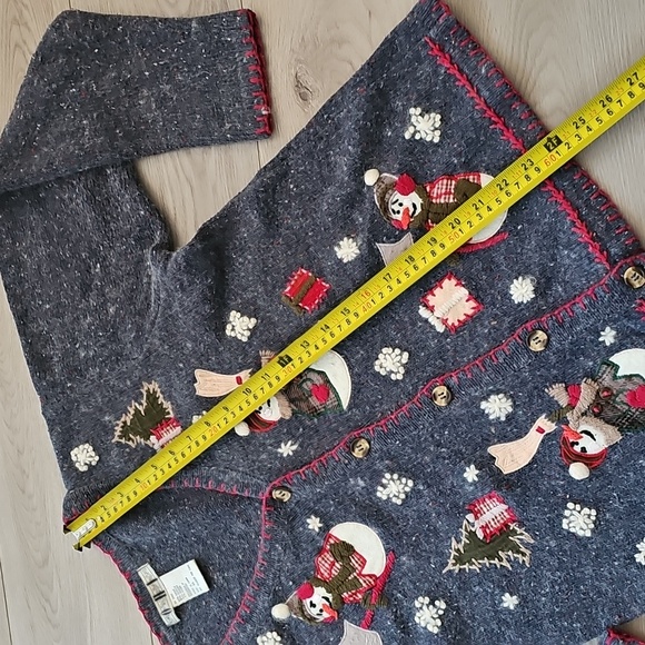 Vintage 90s OHI Angora Blend Christmas Snowman Applique Cardigan Sweater, Med - Picture 13 of 15